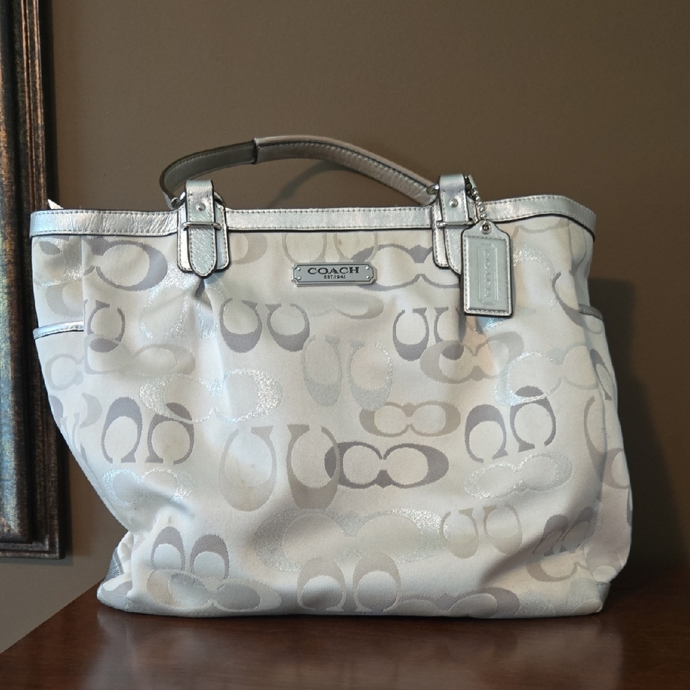 Coach Signature White and Gray Tote Bag